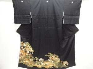 鼓に扇・草花模様刺繍留袖（比翼付き）